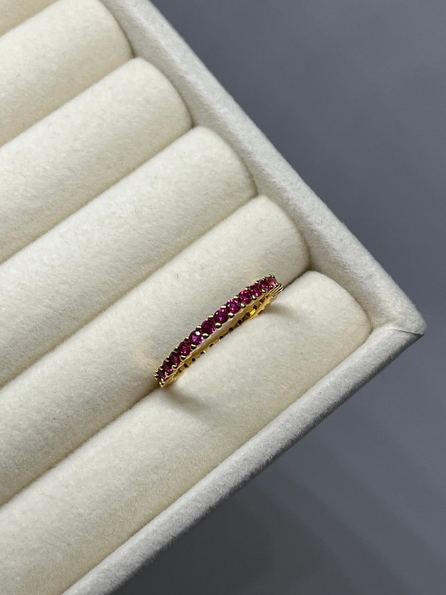 Anel Cravejado Rosa - Dourado